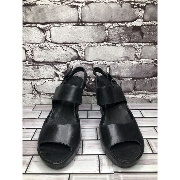 Chocolat Blu Cortez Black Leather Platform Wedge Strap Sandals Women Sz 9M US/40 - Picture 4 of 16